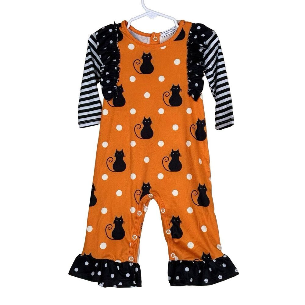 Little Millie Halloween‎ Sz 12 mo One Piece Romper Black Cat Orange
